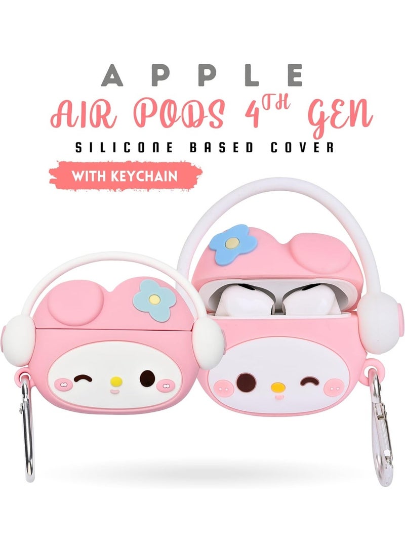 غطاء حماية متوافق مع سماعات AirPods 4 إصدار 2024 مع طقم تنظيف، غطاء سيليكون بتصميم كرتوني لطيف لسماعات AirPods من الجيل الرابع، ملحقات سماعات Apple AirPods 4 مع سلسلة مفاتيح للنساء والفتيات (لون وردي فاتح). - Image 2